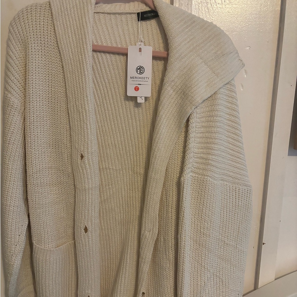 MEROKEETY Cream Knit Cardigan